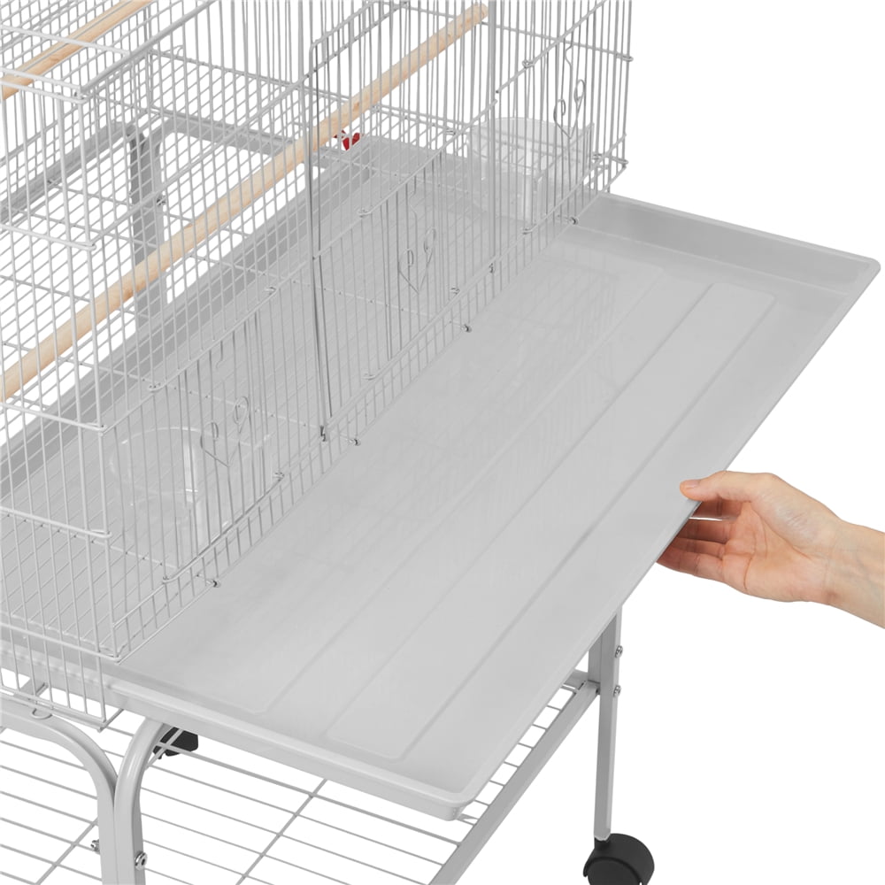 Renwick 47"H Rolling Stand Flight Metal Bird Cage with Slide-Out Tray for Small Birds, Light Gray