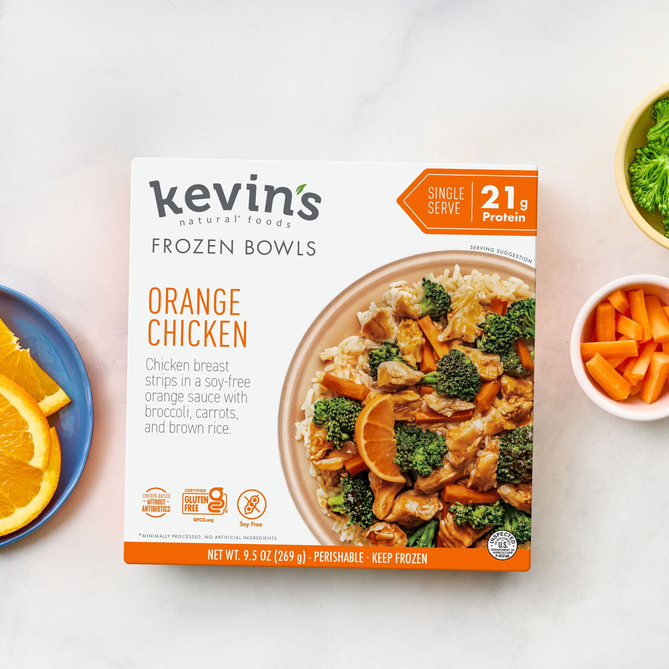 Kevin's Natural Foods Orange Chicken, Frozen, 9.5 oz Bowl