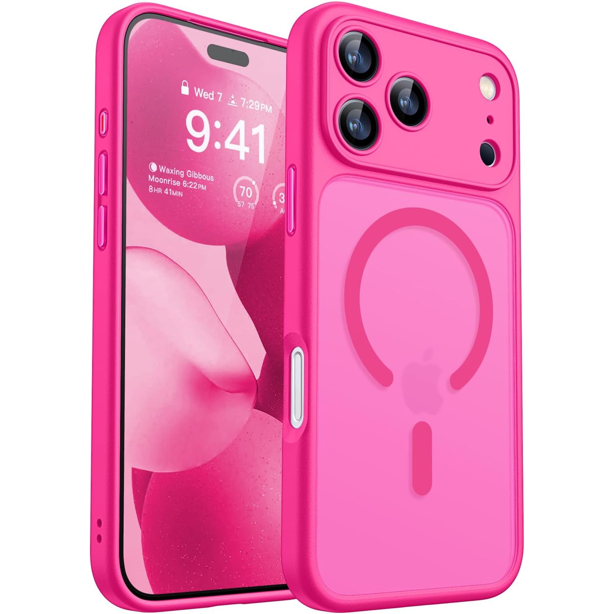 JJEAN-Magnetic Compatible with iPhone 17 Pro Max Case, Upgraded [Full Camera Protection] [Compatible with Magsafe] [Translucent Matte] Shockproof Protective Phone Cover 6.9 Inch - Hot Pink