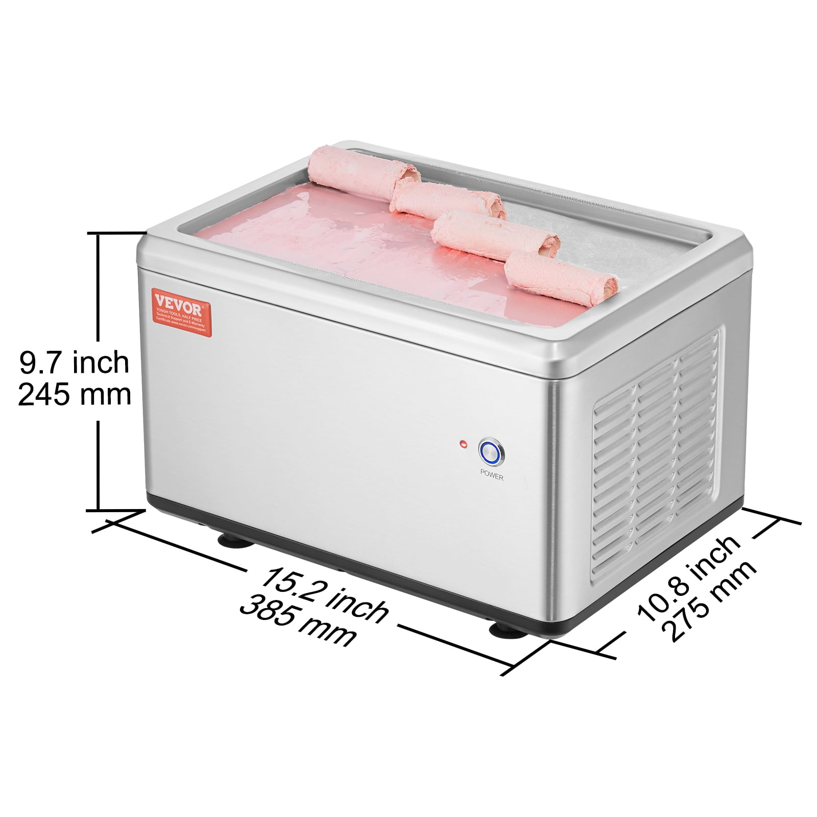 VEVOR Fried Ice Cream Roll Machine, 12.6" x 8.5" Stir-Fried Ice Cream Pan, Stainless Steel Rolled Ice Cream Maker with Compressor and 2 Scrapers, for Making Ice Cream,Frozen Yogurt,Ice Cream Rolls