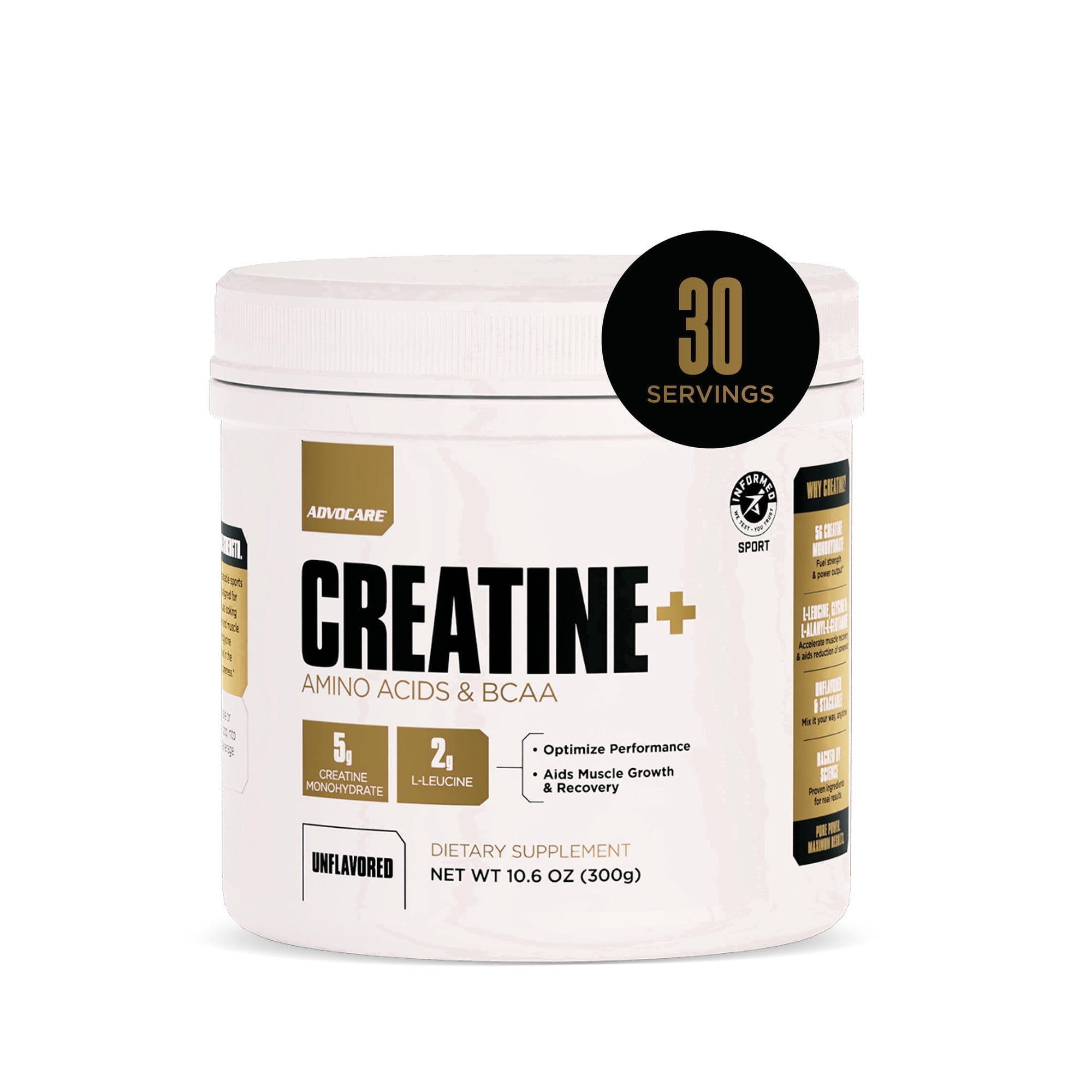 AdvoCare Creatine+ - Creatine Powder for Healthy Muscle Support - Glycine, Leucine & L-Alanyl-L-Glutamine - Powdered Drink Mix - Stackable Supplement - Unflavored - 10.6 oz (30 Servings)