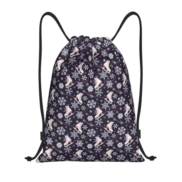 Gaeub Elegant ice skates snowflakes A Drawstring Backpack Bag Sport Gym Sackpack Heavy Duty String Backpack for Men Women-Small
