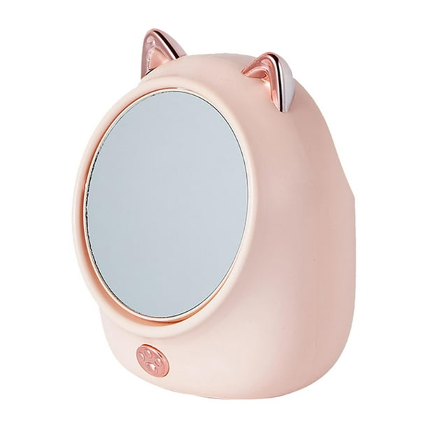 Caja de almacenamiento de maquillaje con espejo de doble cara, espejo de maquillaje giratorio, estuche para cosméticos Rosa