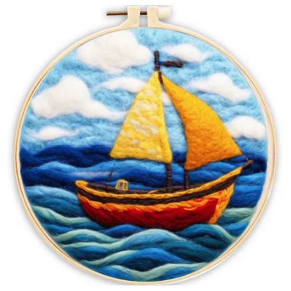 Kit de Fieltro de Lana para Principiantes | Velero (20 cm con Marco)