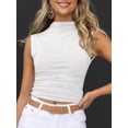 thumbnail image 3 of Camiseta corta Tankaneo para mujer, sin mangas, con cuello alto, color blanco, 3 of 5
