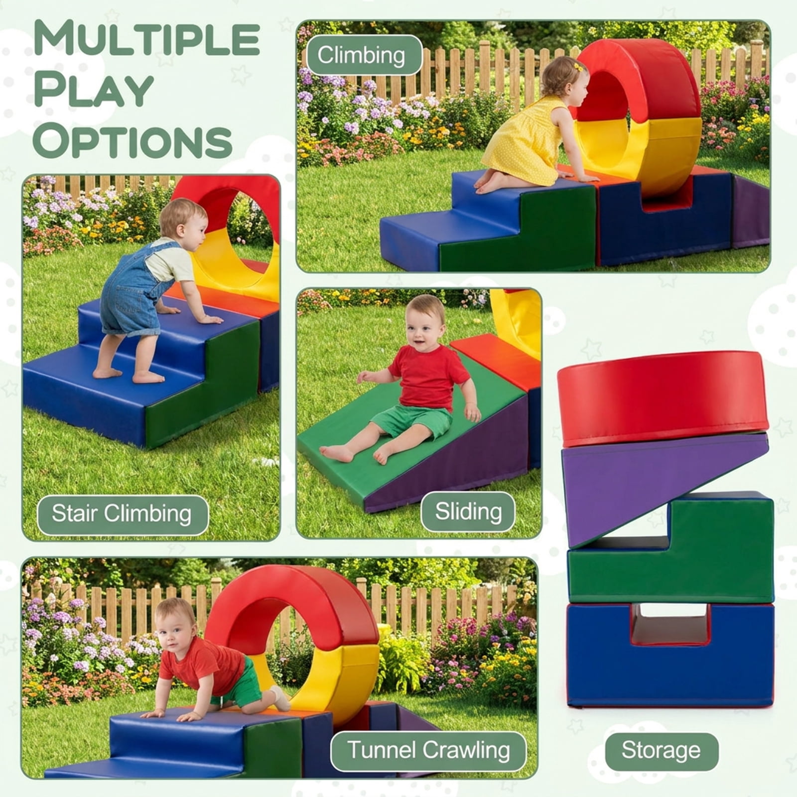 Redsmile Foam Climbing Toys for Kids, 5-Piece Soft Climb Set with Stairs and Slide, Large Indoor Toddler Climbing Gym, Multicolor