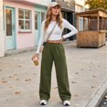 thumbnail image 6 of Sorvello Womens Solid High Rise Wide Leg Lounge Pants Elastic Pull On Waist Side Pockets Full Length Casual Sweatpants Army Green L, 6 of 6