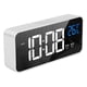 thumbnail image 3 of Reloj despertador LED con espejo, dos juegos de alarma, reloj digital recargable activado por voz para dormitorios, mesita de noche, plateado, 3 of 8