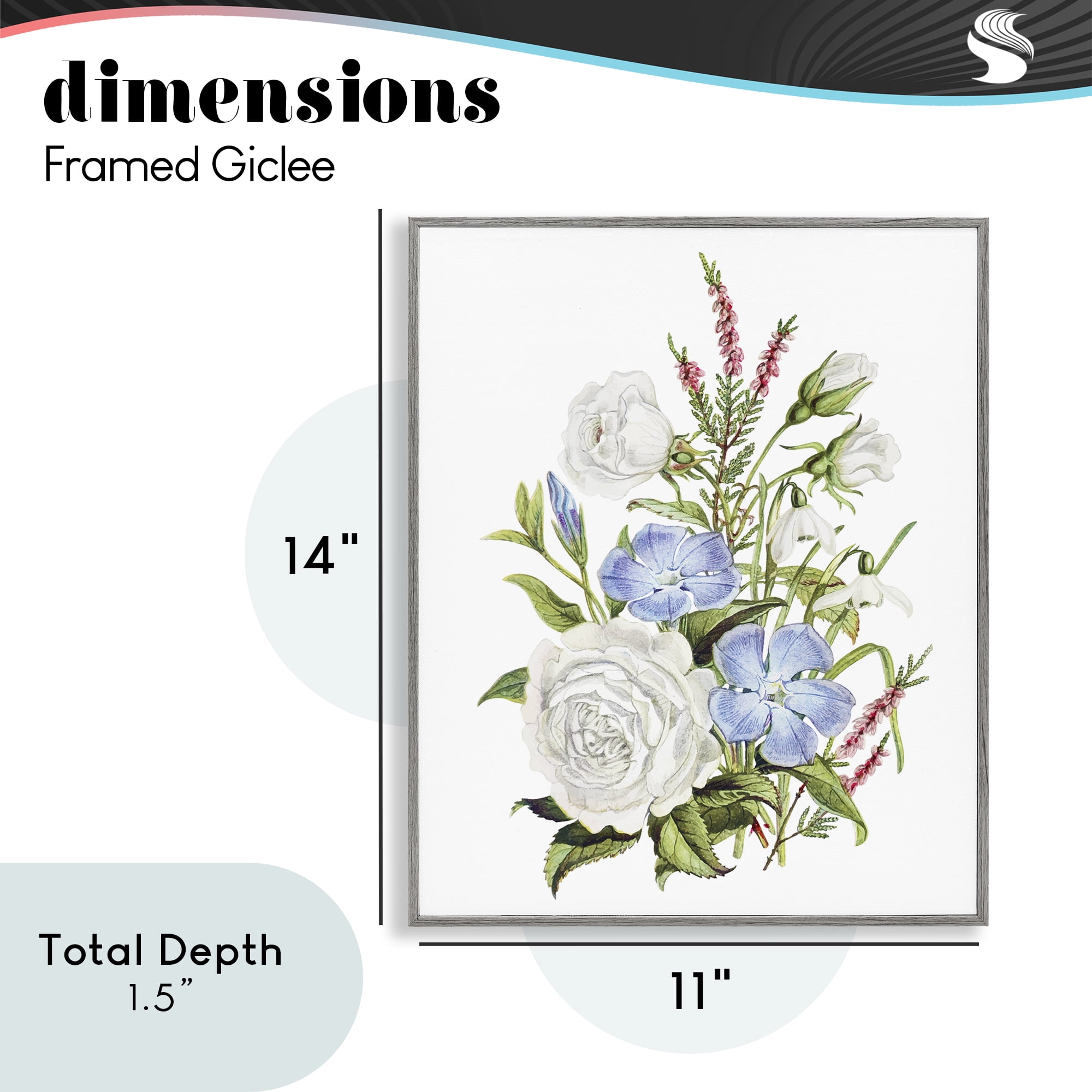 Bountiful Floral Bouquet Gray Framed Giclee Art, design by Lettered and Lined