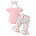 thumbnail image 3 of GYRATEDREAM Newborn Baby Girl Clothes Infant Baby Rabbit Print Romper Flared Pants Headband 3 PCS Outfits Set, 3 of 9