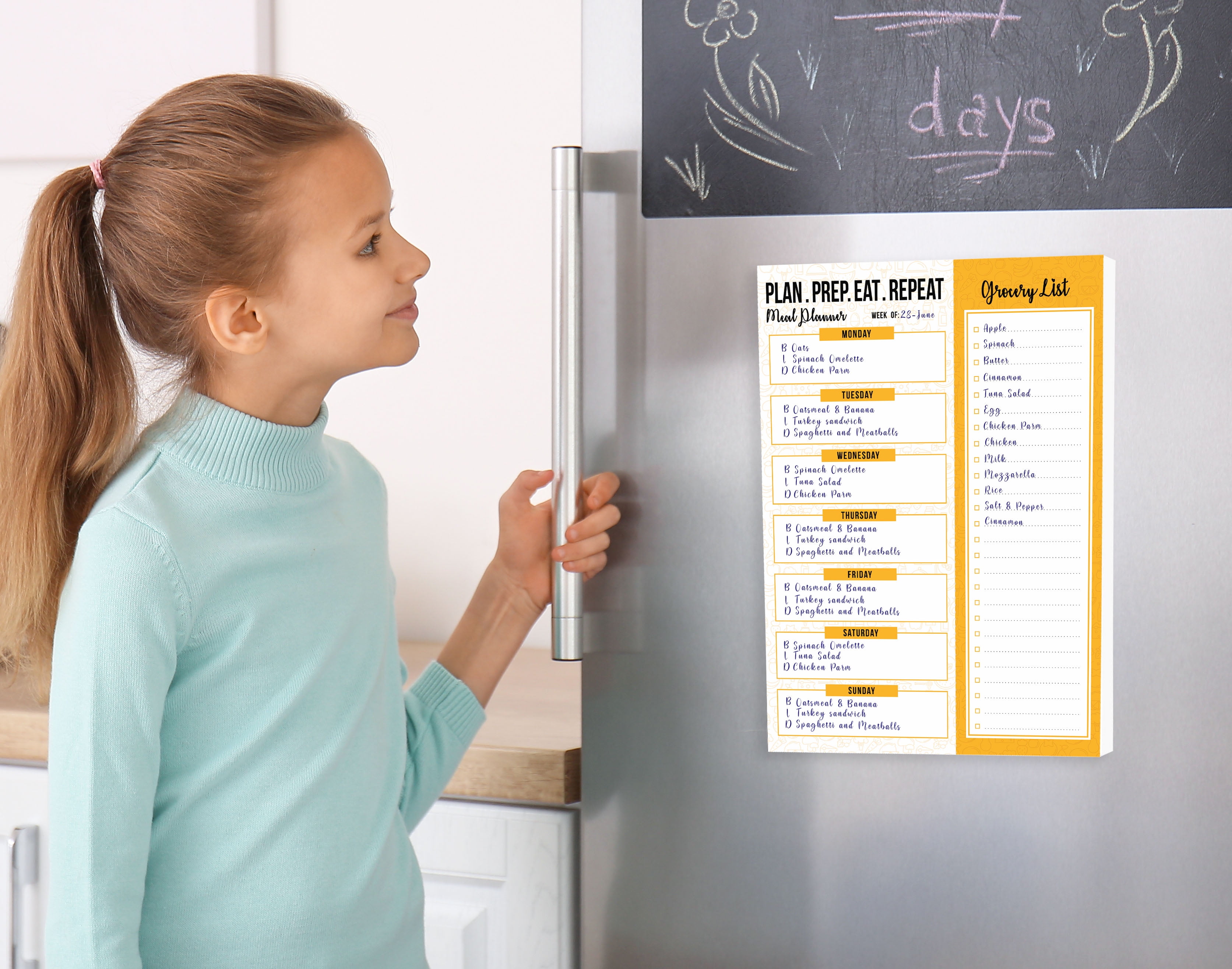 Inkdotpot Weekly Meal Planner Notepad 7"x10 , "Plan. Prep. Eat. Repeat" Magnetic Meal Planning Pad with Tear Off Grocery Shopping List for Fridge- Kitchen & Home - 54 Sheets -8G