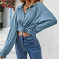 thumbnail image 4 of YFELWZ Chemise à Col en V pour Femmes Grande Taille, Manches Longues, Ample, Mode, Décontractée, Bleu TG, 4 of 9