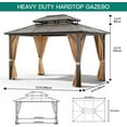 thumbnail image 2 of 10x12ft Gazebo, Hardtop Outdoor Canopy Aluminum Frame Permanent Gazebo with Netting and Curtains, Polycarbonate Garden Tent for Patio, Lawn, Backyard, Deck, 2 of 6
