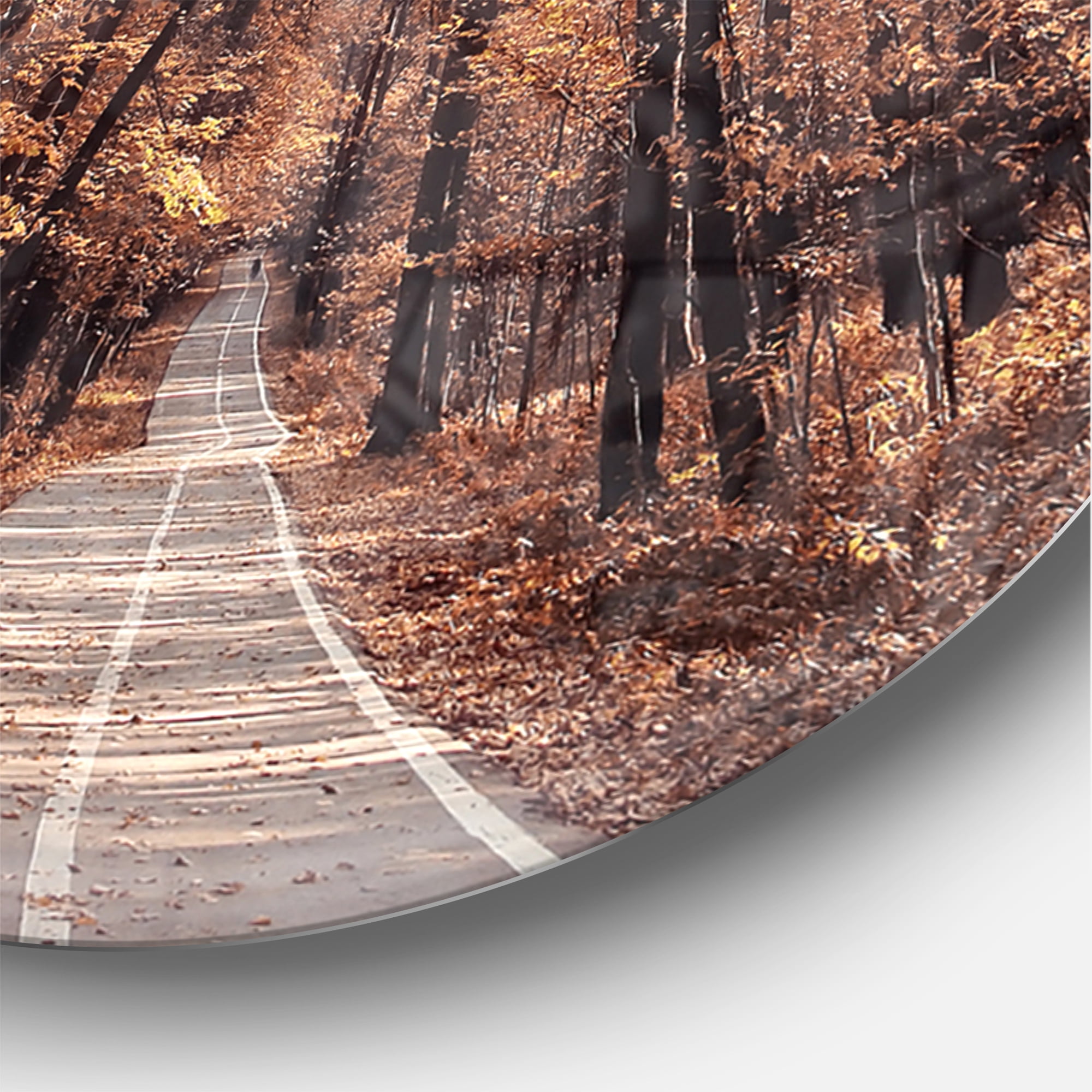 Designart 'Road in Autumn Golden Forest ' Modern wall clock