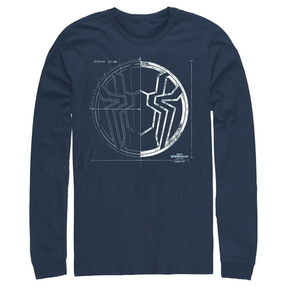 Men's Marvel Spider-Man: No Way Home Spider Icon Blueprint Long Sleeve Shirt Navy Blue X Large