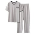 thumbnail image 1 of RKSTN Pajamas Set For Men Summer Solid Color Lounge V Neck Short Sleeve And Pants Pjs Sets Comfortable 2 Piece Comfy Fall Fashionable Loungewear, 1 of 2