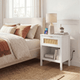 thumbnail image 2 of Giantex Rattan Nightstand, Wood Bedside End Table w/USB Ports for Bedroom, White, 2 of 9