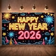 thumbnail image 6 of Neon Style Happy New Year Banner Firework Design 2026 New Year Banner Star Decoration Pattern New Year Eve Banner for New Year Party Holiday Celebration Indoor Decoration, 6 of 9