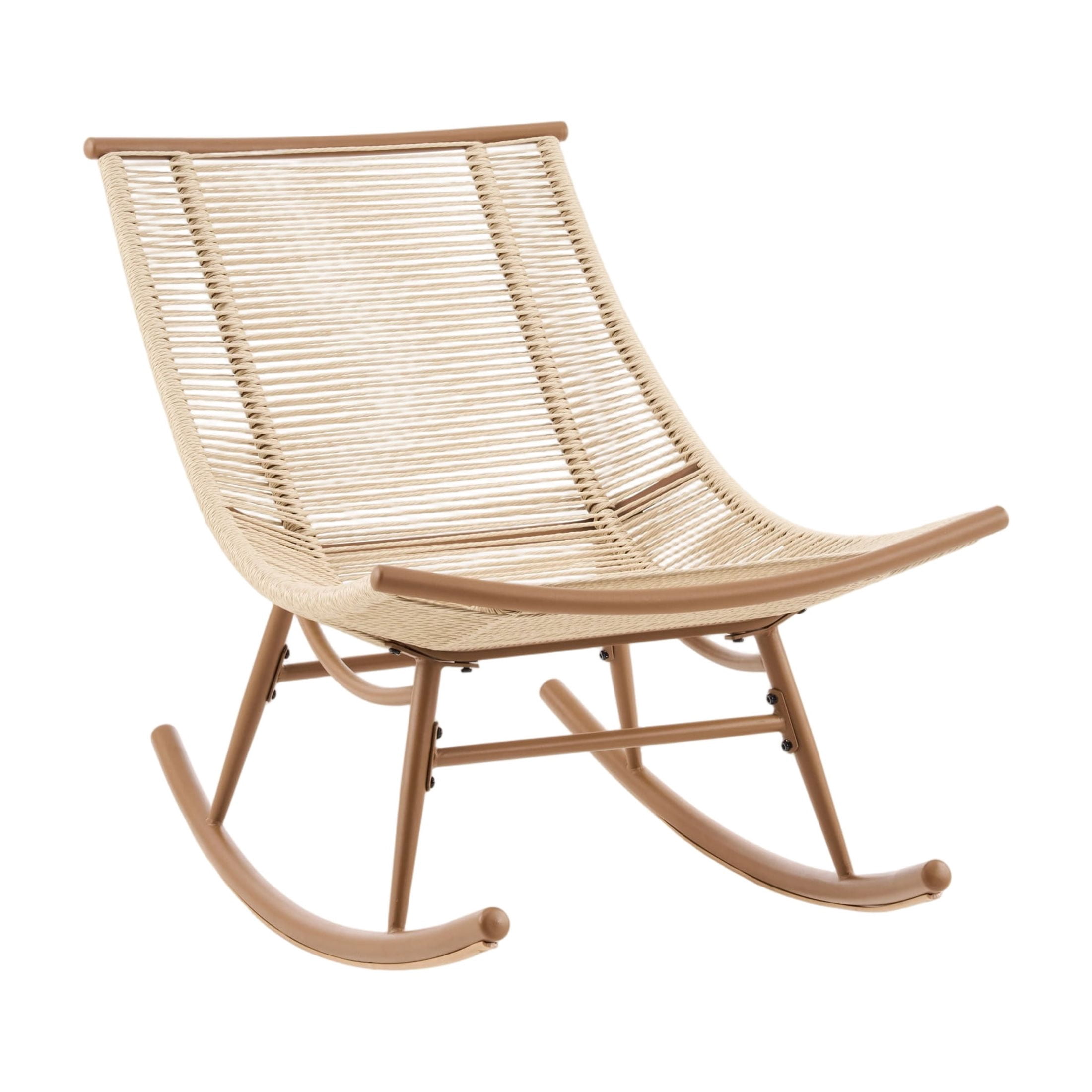 Christopher Knight Home Arc Rocking Chair and Side Table Set, Concrete Top Table, Teak + Beige