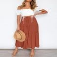thumbnail image 3 of AMERTEER X  Womens Solid Maxi Skirt Layered Tiered Ruffled Drawstring High Waist Maxi Skirt Petite/Plus, 3 of 7
