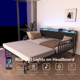 thumbnail image 6 of Tcbosik Twin Size Daybed with Trundle, Charging Station and LED Lights, Modern Sofa Bed with Upholstered Headboard for Living Room, Guest Room, Bedroom, Metal Slats Support, Black+Grey, 6 of 6