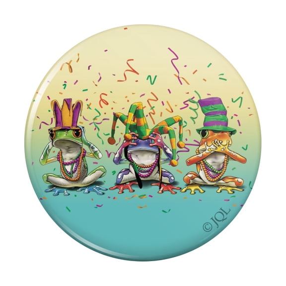 Party Frogs Mardi Gras See No Evil Hear Speak Pinback Button Pin