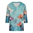 thumbnail image 4 of CYMMPU 3/4 Sleeve Blouses for Women Dressy Casual Tunic Tops Loose Fit Flower Pattern V Neck Spring Tops Summer Trendy Shirts Business Elegant Work Tops T-Shirts S, 4 of 5