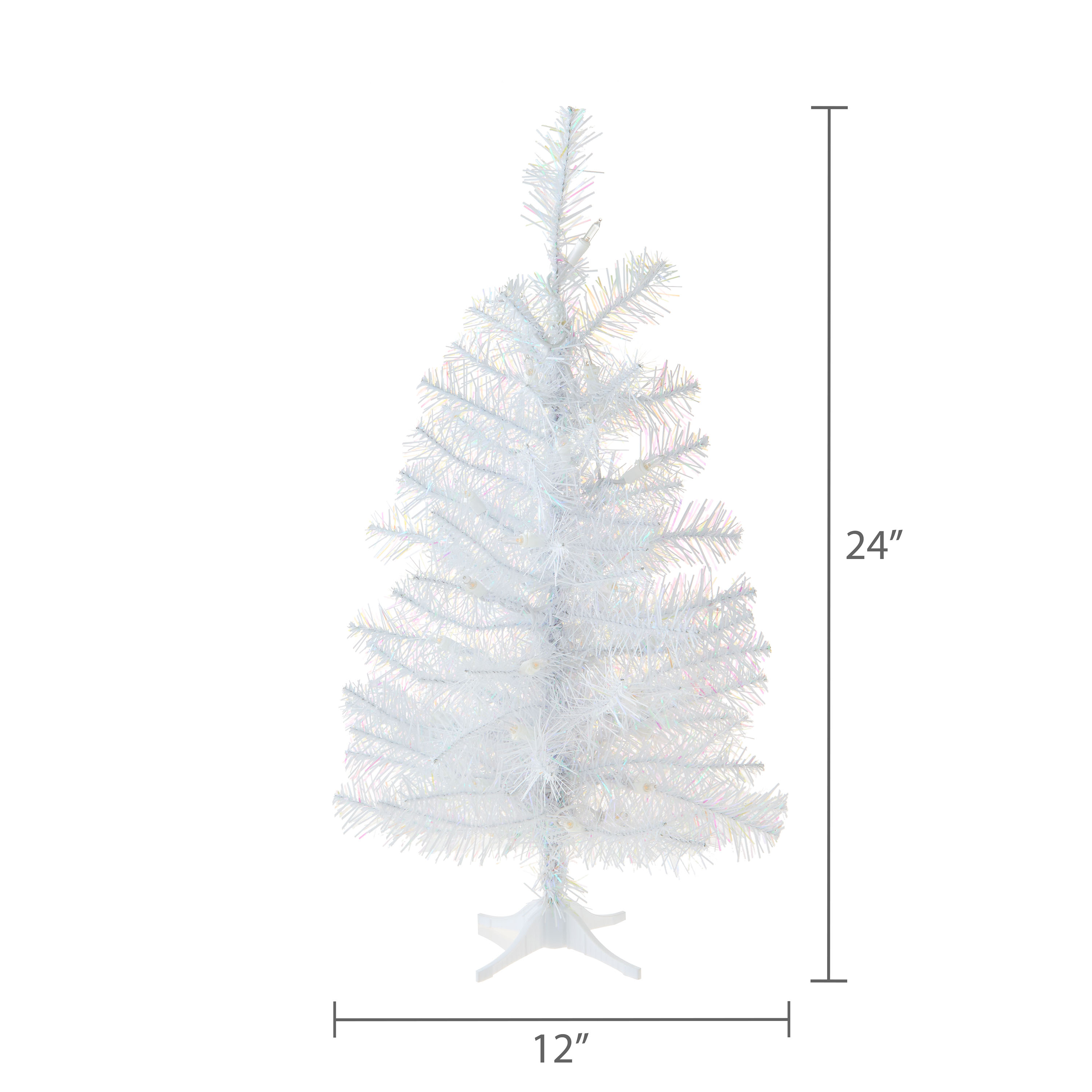 2 FT Mini Noble Spruce Pre-Lit White Iridescent Artificial Christmas Tree with Warm White LED Lights, by Holiday Time