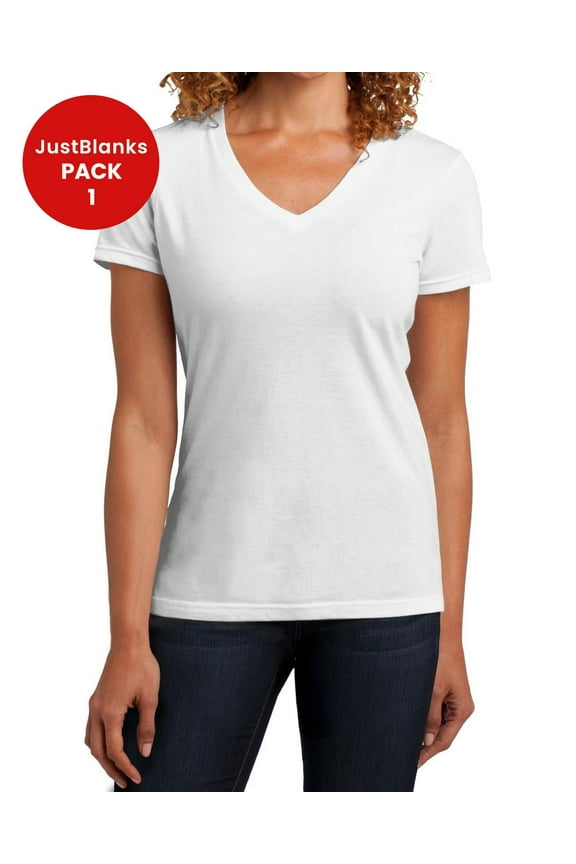 Women Perfect Blend V Neck Tee 1x1 rib knit neck Shoulder to shoulder taping