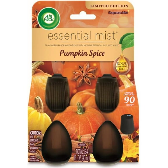 Air Wick Essential Mist Refill, 2ct, Pumpkin Spice, Fall Scent, Essential Oils, Air Freshener
