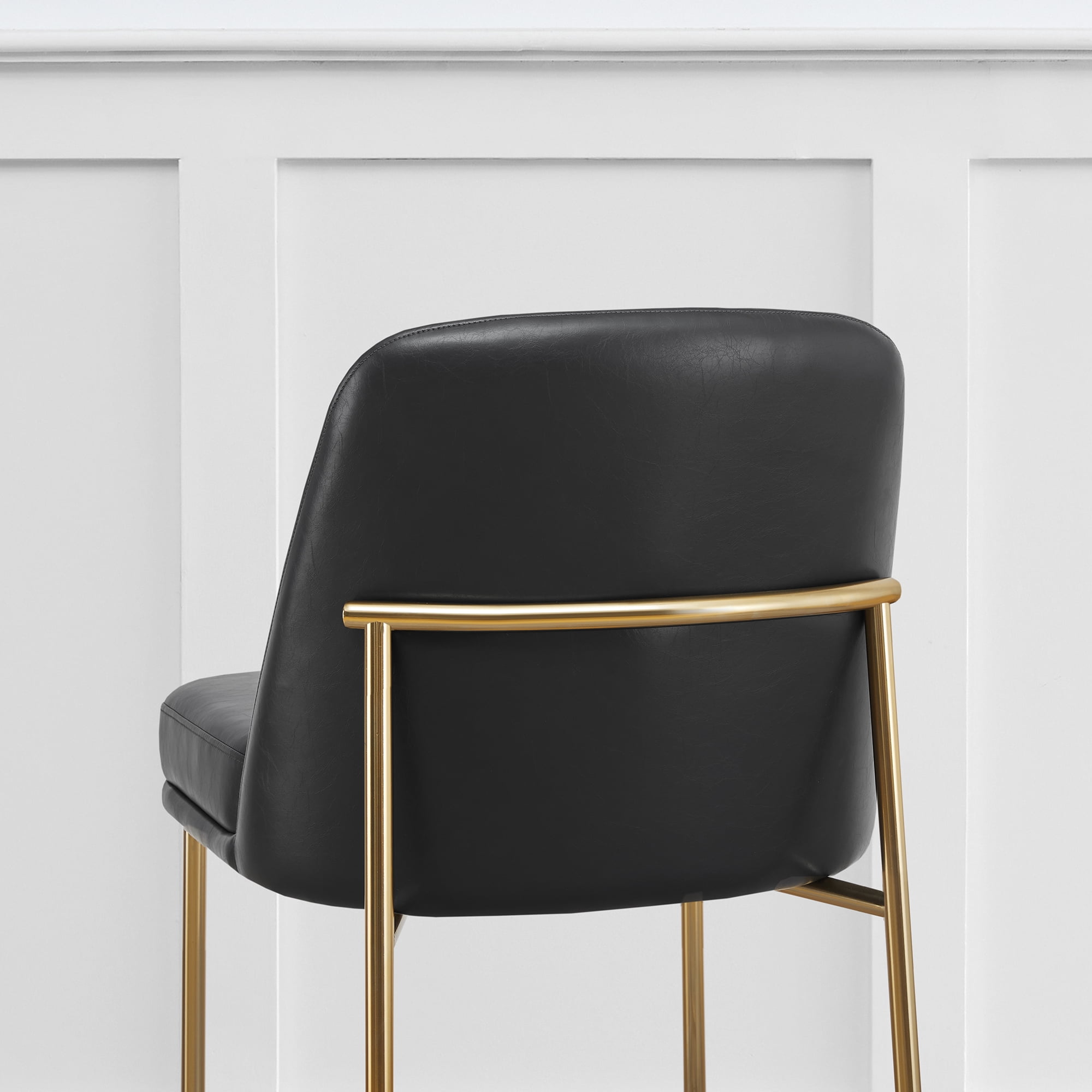 CHITA Modern Counter Height Bar Stool Set of 2, 27 inch Counter Stool with Back & Metal Legs, Faux Leather in Black