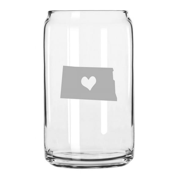 North Dakota Heart States Etched 16oz Libbey Can Glass