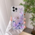 thumbnail image 2 of Compatible with iPhone 15 Pro Glitter Butterfly Case Glow in The Dark Women Girls Girly Bling Sparkle Flowing Quicksand Light up Case Soft TPU Bumper Luminous Clear Phone Cover, Purple, 2 of 7