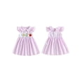 thumbnail image 2 of BemeyourBBs Toddler Baby Girl Back to School Dress KidsKindergarten Outfits Little Baby Girl Gingham Plaid Summer Dress Flying Sleeve Stationery Apple Embroidered Doll Collar Casual A Line Dress, 2 of 9