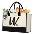 thumbnail image 1 of shenee Bolsa de lona con inicial, bolsa de yute de playa personalizada, regalo para mujeres, vacaciones, amigos, regalo de cumpleaños, boda, Año Nuevo, 1 of 5