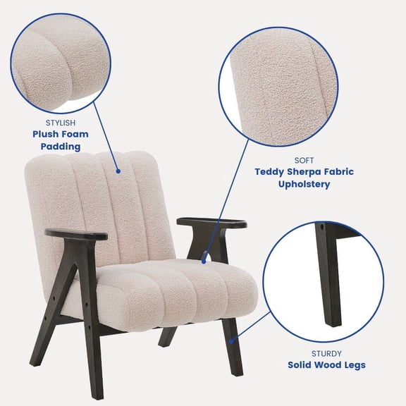 Accent Chairs Rella Modern Teddy Sherpa Accent Chair with Espresso Wood Frame,Leather Accent Chairs
