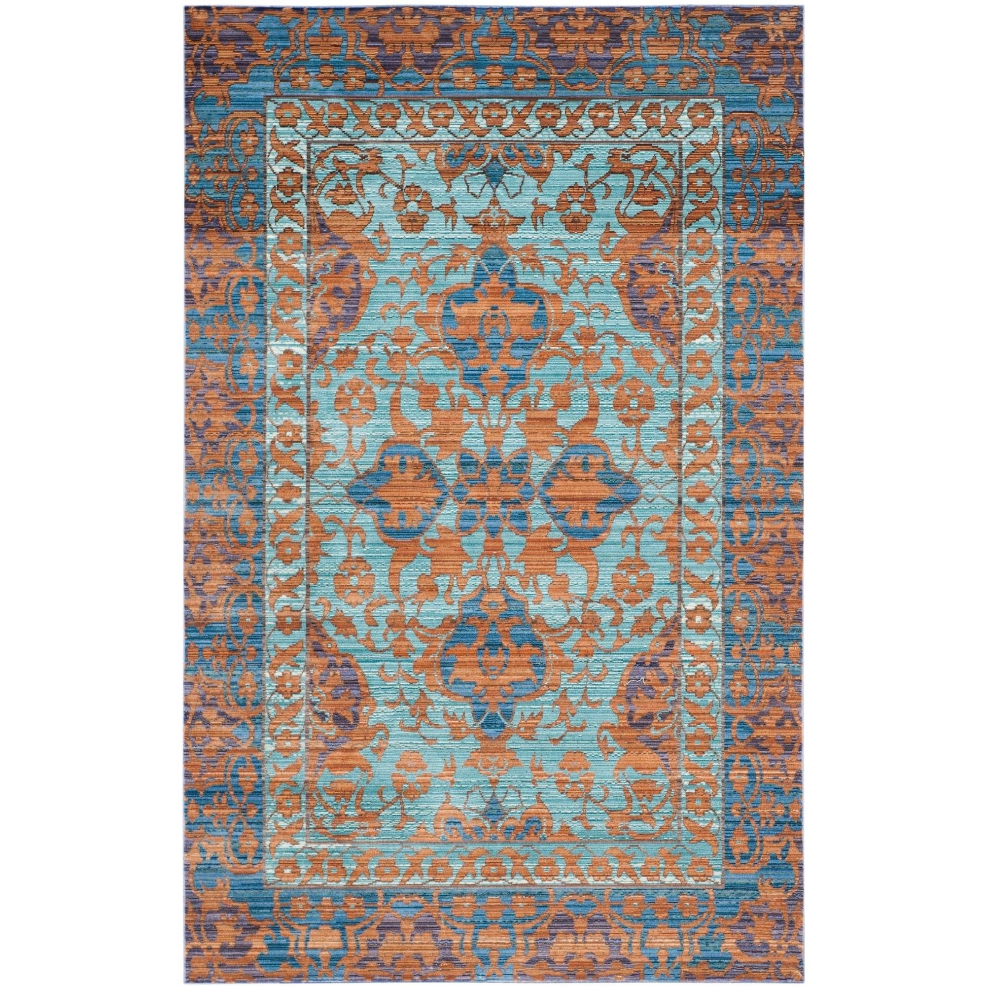 SAFAVIEH Valencia Jerrald Traditional Polyester Area Rug, Blue/Gold, 4' x 6'