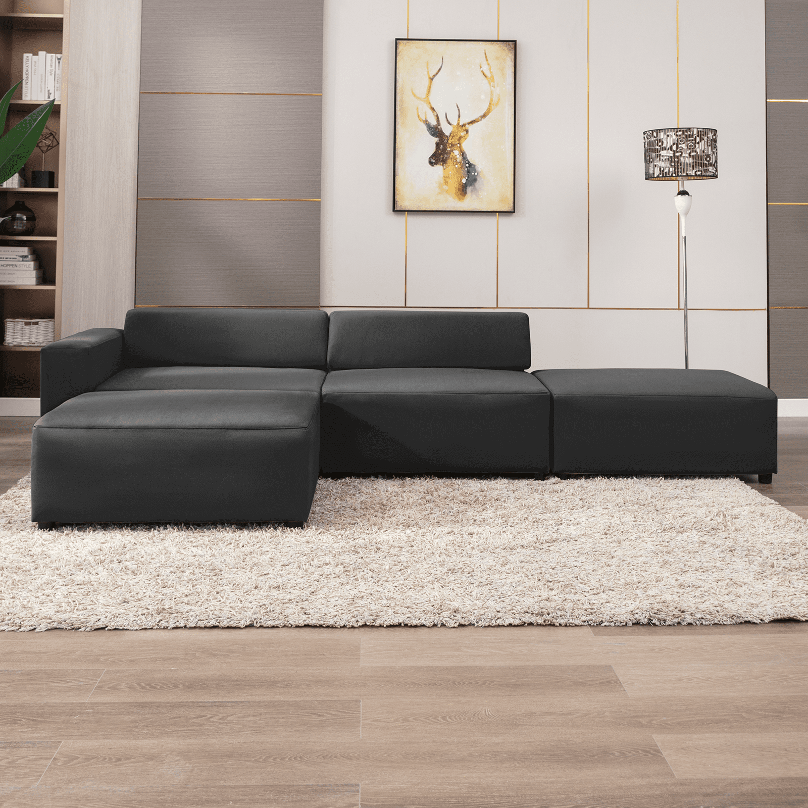 Afstoten Viva Grote hoeveelheid MUZZ Modular L-Shape Sectional Sofa,Oversized Upholstery Sectional Sofa,Reversible  Chaise Couch with Ottomans for Living Room/loft/Apartment/Office (Faux  Leather,Dark Gray) - Walmart.com