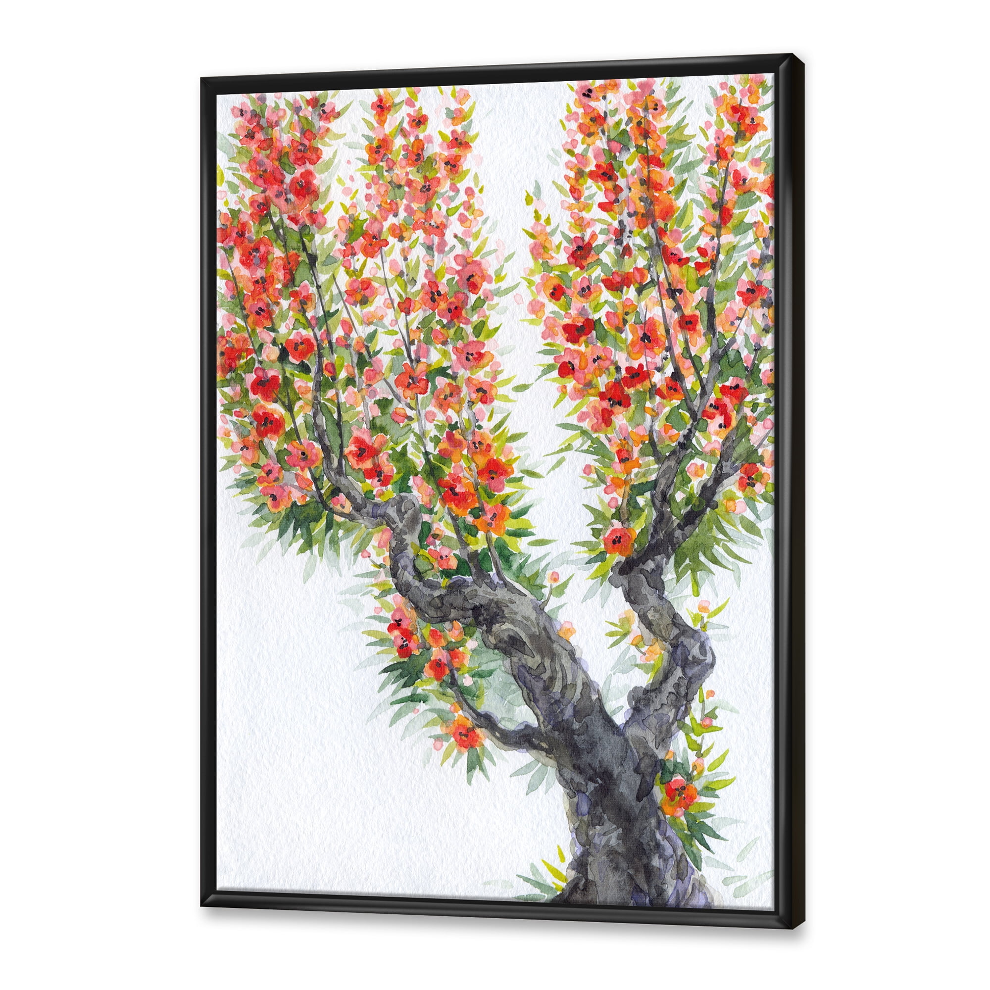 Blooming Flowers Of An Old Tree In Spring II 30 in x 40 in Framed Painting Canvas Art Print, by Designart