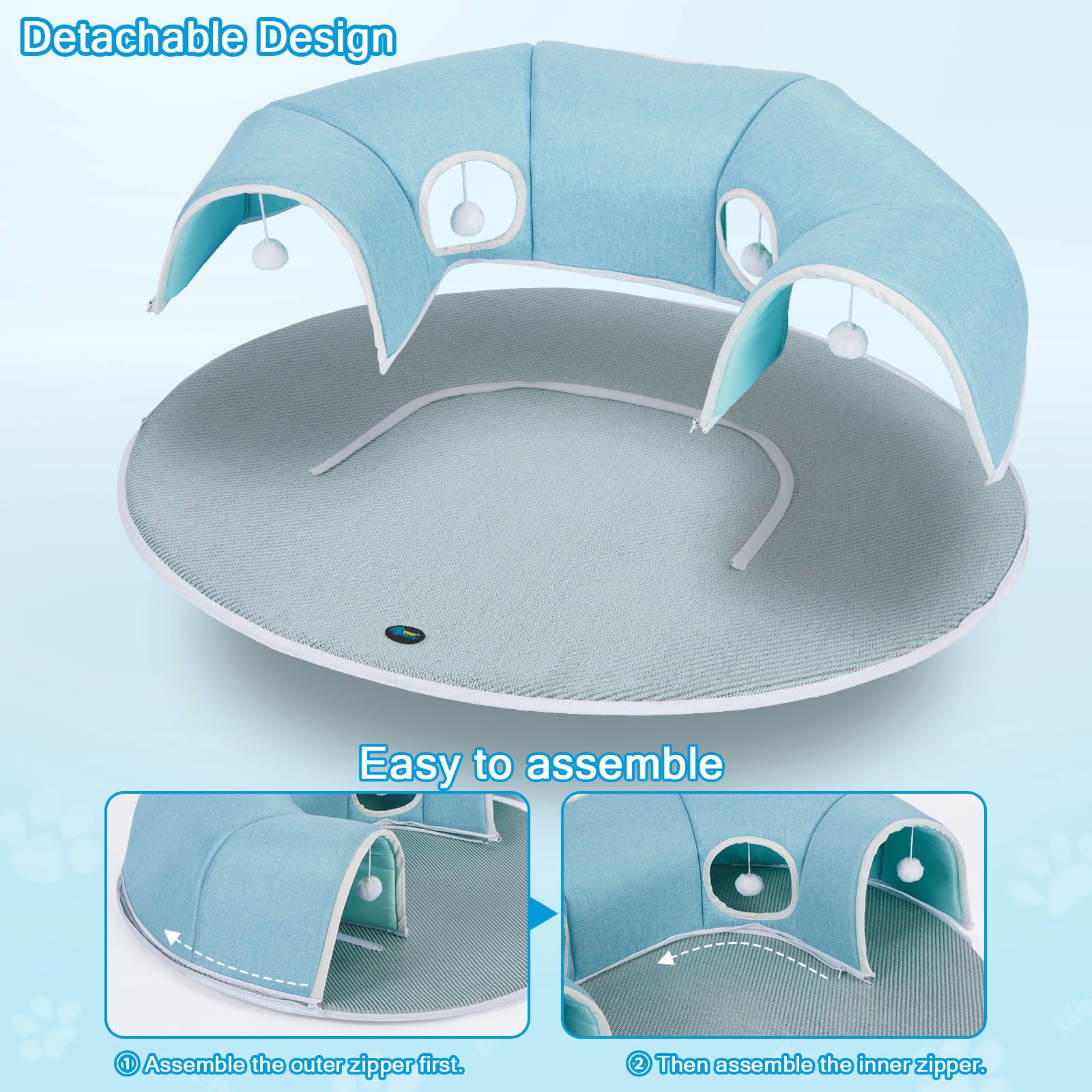 Ownpets 2 in 1 Detachable Cat Tunnel Bed Cooling Pad Cave Interactive Play Toy Rabbit Kitty