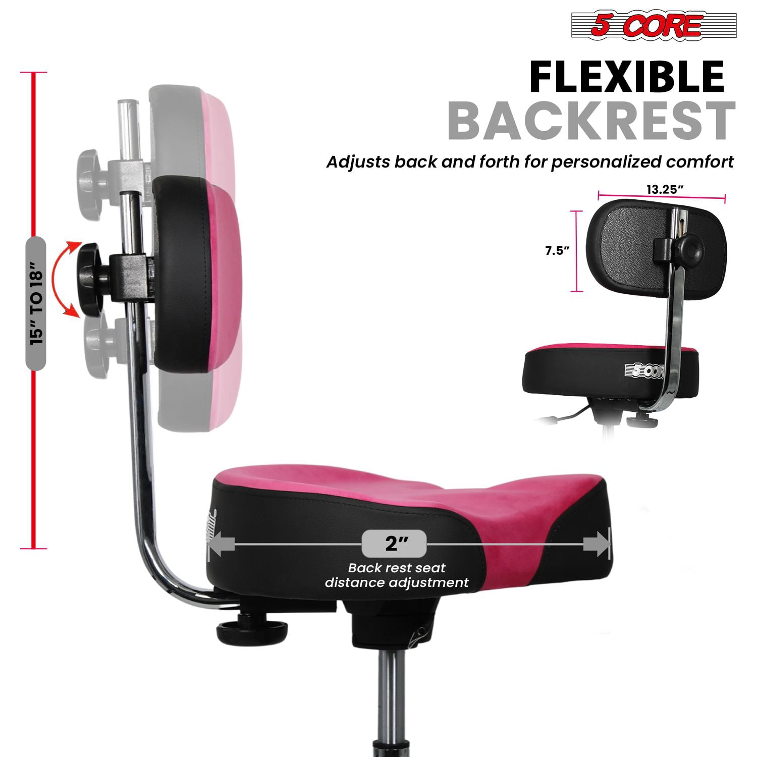 Drum Throne with Backrest, 4" Padded Stool with Airlift Adjustment 19"-25", 441Lb Capacity Heavy-Duty Drum Stool for Drummers, Double-Braced Steel Base