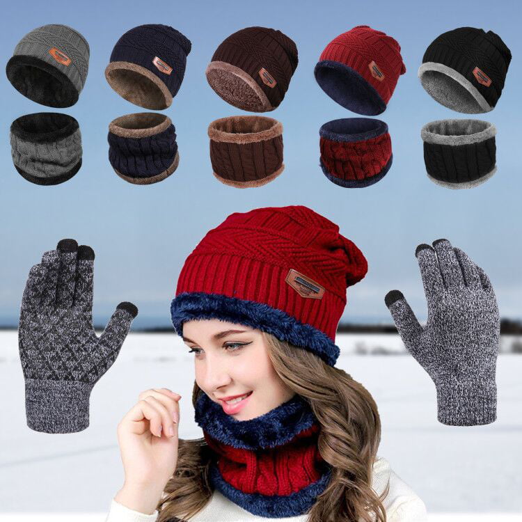 2-Pieces Warm Winter Beanie Hat & Scarf Set Stylish Knit Skull Cap for Men Women Blue in Black | One Size