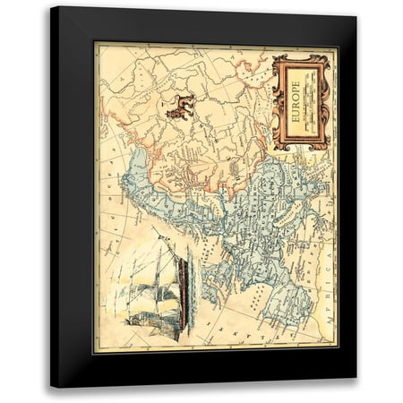 Vision Studio 12x14 Black Modern Framed Museum Art Print Titled - Europe Map