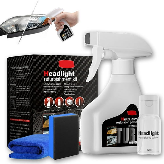 Q4 Headlight Restoration Polish, Q4 Restoration Polish, Q4 Headlight Restore, Without Sanding or Disassembly, with Coating Agent, Towel and Sponge, 180ml (1 Set)