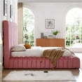 thumbnail image 3 of Pemberly Row Modern Velvet Upholstered Queen Platform Bed in Pink, 3 of 6