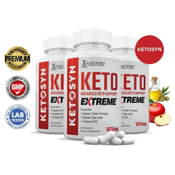 (3 Pack) Ketosyn Keto ACV Extreme Pills 1675mg Alternative to Gummies Dietary Supplement 180 Capsules