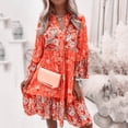 thumbnail image 2 of DHFJKG Bohemian Floral Dresses For Women Vintage Ethnic Style Mini Dress Long Sleeve Notch V Neck Loose Fit Boho Tunic Dress Beach Vacation Clothes Trendy Dresses, 2 of 4