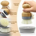 thumbnail image 4 of Bamboo Dish Palm Brush with Holder - 2 Pack RIMAY Wooden Replaceable Cleaning Scrub Brushes Washing Scrubber Set Kitchen Wood Dishwashing Tool for Pots,Pans,Counter&Sink, 4 of 7