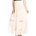 thumbnail image 4 of Sakkas Salina Boho Maxi Skirt with Embroidery and Crochet Lace  Adjustable Waist - Ecru - XL, 4 of 4