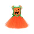 thumbnail image 4 of GYRATEDREAM Girls Pumpkin Costume Ruffle Tulle Dress with Hair Clip and Bag Kids Pumpkin Face Halloween Cosplay Role Play Up Outfit for 3-12 Years, 4 of 8
